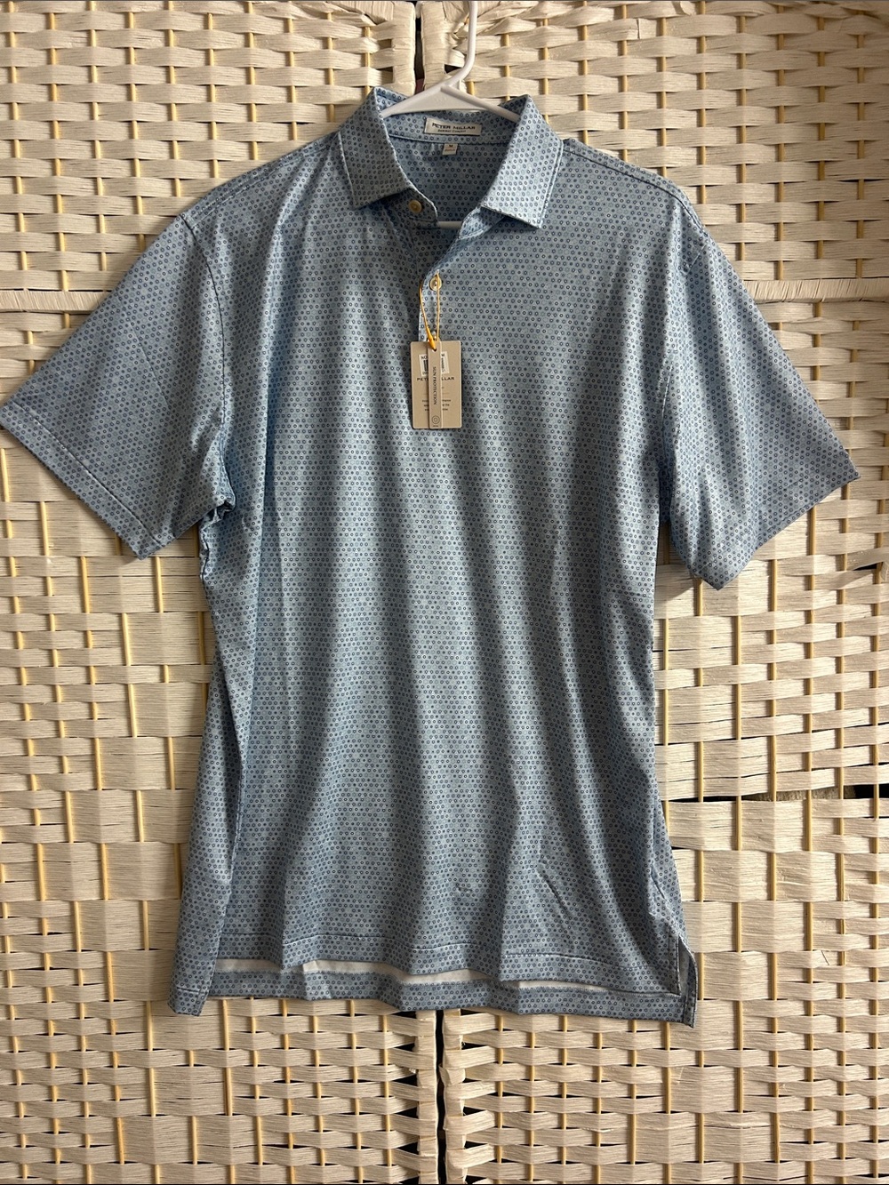 Peter Millar Light Blue Short Sleeve Polo with Micro Pattern
